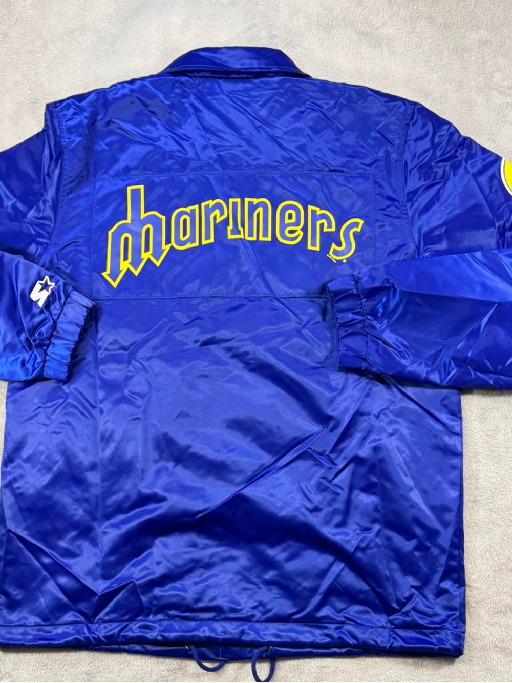 NWT Starter Seattle Mariners Satin Jacket Retro Trident Spellout Blue Size M MLB - Picture 4 of 5